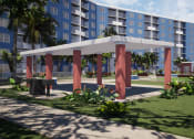 Thumbnail 1 of 23 - a rendering of a gazebo in front of an apartment building