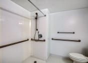 Thumbnail 12 of 23 - a bathroom with grab bars and a toilet