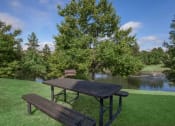 Thumbnail 6 of 31 - a picnic table with benches next to a body of water at Carrington Place at Wildewood, Columbia, 29223  