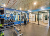 Thumbnail 9 of 35 - a gym with a lot of weights and equipment in it at Arbor Ridge, Forest Lake, MN