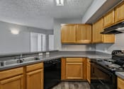 Thumbnail 27 of 40 - Spacious kitchen with wraparound countertops, double-basin sink, dishwasher, and wood cabinetry in a 1-bedroom apartment at Gregory Cove in Jacksonville, FL.