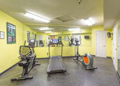 Thumbnail 29 of 52 - A gym with treadmills, elliptical machines, and other exercise equipment.
