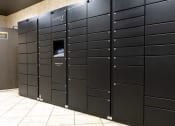 Thumbnail 15 of 19 - a row of black lockers in a building with a window