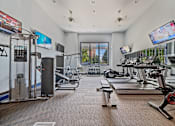 Thumbnail 37 of 42 - A gym with treadmills, exercise bikes, and other equipment.