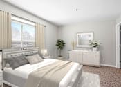 Thumbnail 6 of 32 - Bedroom with large window and plush carpeting at The Crossings at Russett in Laurel, MD