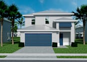 Thumbnail 3 of 14 - A modern two-story house with a garage and palm trees in front.