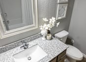 Thumbnail 14 of 51 - a bathroom with a sink and a toilet and a mirror at Technology Park Apartments, Rochester, 55901
