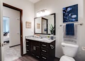 Thumbnail 72 of 82 - full bathroom with connection to walk-in closet and bedroom at Lake Jonathan Flats, Chaska, MN, 55318