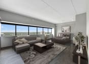 Thumbnail 10 of 53 - a rendering of a living room with gray walls and a large window