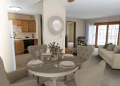 Thumbnail 10 of 34 - a dining area with a table and chairs and a kitchen in the background  at Briarcliff Apartments, a 55+ Community, Mahtomedi, Minnesota  at Briarcliff Apartments, a 55+ Community, Mahtomedi, MN