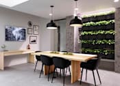 Thumbnail 30 of 77 - A modern dining room with a wooden table and black chairs.at Viridium Apartments, Minneapolis, MN 55401 