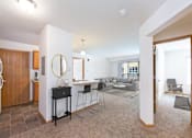 Thumbnail 2 of 30 - Living Room with a Grey Sofa at Joseph's Pointe at Upper Landing Apartments, St. Paul, MN