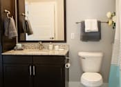 Thumbnail 28 of 81 - A bathroom with a white toilet and a mirror above a sink.