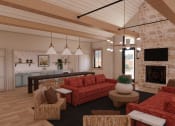 Thumbnail 35 of 49 - a living room with red Couch at Sandhill Parkway Townhomes Apartments, East Bethel, MN