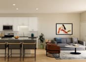 Thumbnail 58 of 105 - a living room and kitchen area with a large painting on the wall at The Gateway at West Lake Quarter in Minneapolis, MN