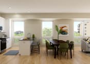 Thumbnail 57 of 105 - a rendering of a kitchen and dining room with a large window at The Gateway at West Lake Quarter in Minneapolis, MN