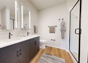 Thumbnail 41 of 64 - A bathroom with a white sink and a mirror above it.