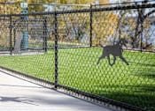 Thumbnail 50 of 64 - A dog silhouette is on the fence.