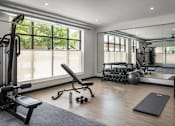 Thumbnail 43 of 69 - A well-equipped home gym with a variety of exercise equipment.