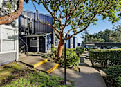 Thumbnail 44 of 47 - A tree in front of a building with a yellow ramp leading to the entrance. at Skyline Heights Apartments, California