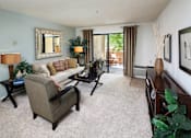 Thumbnail 8 of 21 - A living room with a grey couch and a coffee table. at The Maddox Sunnyvale Apartments, Sunnyvale, CA, 94087