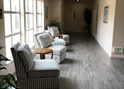 Thumbnail 9 of 23 - A Room With Striped Chairs at Atrium Garden Apartment Homes, LLC, San Jose, CA, 95112