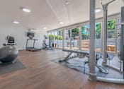 Thumbnail 18 of 31 - the gym is equipped with a yoga ball and other fitness equipment at The Flats on Addison, Sherman Oaks, CA 91423