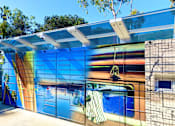 Thumbnail 7 of 27 - a bathroom with a colorful mural on the side of it at La Jolla Blue, San Diego, 92122