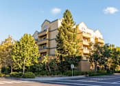 Thumbnail 1 of 9 - A large apartment building with a tree in front of it.