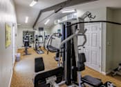 Thumbnail 8 of 11 - A well-equipped gym with a variety of machines and weights.