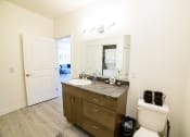 Thumbnail 30 of 47 - a bathroom with a toilet and a sink and a mirror