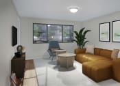 Thumbnail 4 of 11 - a living room with a brown couch and a table