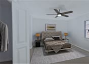 Thumbnail 6 of 16 - a bedroom with a bed and a ceiling fan