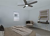 Thumbnail 7 of 16 - a bedroom with a bed and a ceiling fan