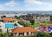 Thumbnail 1 of 19 - a rendering of a resort with a pool and a city in the background at Creekside at Grand Prairie, Grand Prairie, TX 75052