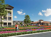 Thumbnail 2 of 19 - a rendering of a park with people and buildings at Creekside at Grand Prairie, Grand Prairie, TX