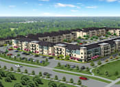 Thumbnail 19 of 25 - an aerial view of a development of apartment buildings with cars parked on the street  at Arden at Corinth, Corinth, Texas