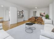 Thumbnail 3 of 12 - A living room with white furniture and a grey rug at The Caldwell Apartments, New York