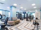 Thumbnail 36 of 41 - a gym with weights and cardio machines and a tv