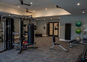 Thumbnail 12 of 30 - a home gym with weights and cardio equipment and a punching bag