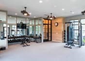 Thumbnail 3 of 32 - a gym with weights and a tv on the wall and windows  at Bellary Flats Apartments, South Carolina