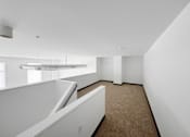 Thumbnail 16 of 22 - A white room with a carpeted floor and a skylight.