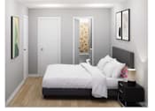 Thumbnail 9 of 22 - a bedroom with a white bed and a white door
