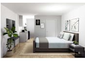 Thumbnail 13 of 22 - a bedroom with a bed and a tv