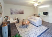 Thumbnail 11 of 42 - Photo of the living room in a 692 square foot 1 bed, 1 bath model aprtment at Cambridge Court Apartments in Dallas Texas