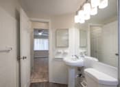 Thumbnail 7 of 71 - This is a photo of the bathroom of the 631 square foot, 1 bedroom/1 bath Montgomery floor plan at Colonial Ridge Apartments in the Pleasant Ridge neighborhood of Cincinnati, OH.