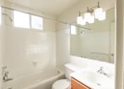 Thumbnail 41 of 62 - This is a photo of the bathroom in the 550 square foot 1 bedroom, 1 bath patio apartment at College Woods Apartments in the North College Hill neighborhood of Cincinnati, OH.