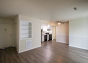 Thumbnail 13 of 73 - This is a photo of the living room with built-in bookshelf of the 560 square foot 1 bedroom, 1 bath Elm floor plan at Montana Valley Apartments in Cincinnati, OH.
