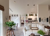 Thumbnail 70 of 147 - This is a photo of the kitchen and dining area from the living room in the 1016 square foot, 2 bedroom, 2 bath Nautica floor plan at Nantucket Apartments in Loveland, OH.