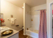 Thumbnail 38 of 147 - This is a photo of the primary bathroom in the 2 bedroom, 2 bath Islander floor plan at Nantucket Apartments in Loveland, OH.